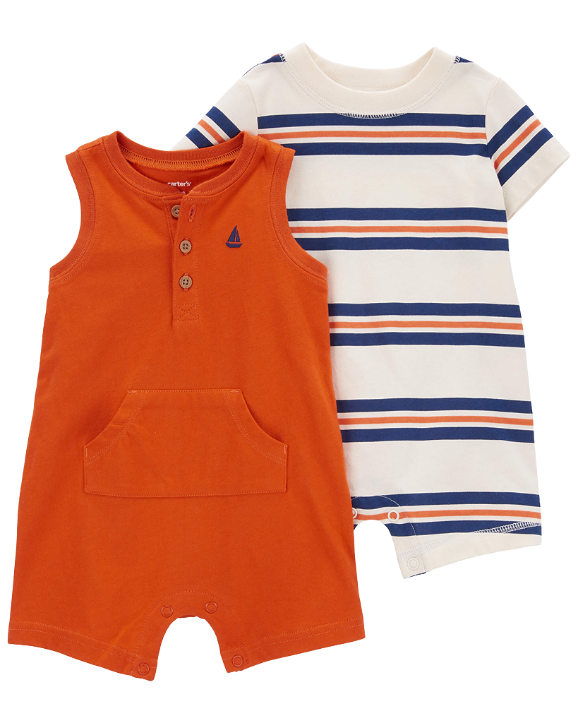 Carter's Boys 2-pc Romper set, Orange / Navy