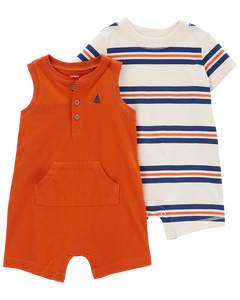 Carter's Boys 2-pc Romper set, Orange / Navy