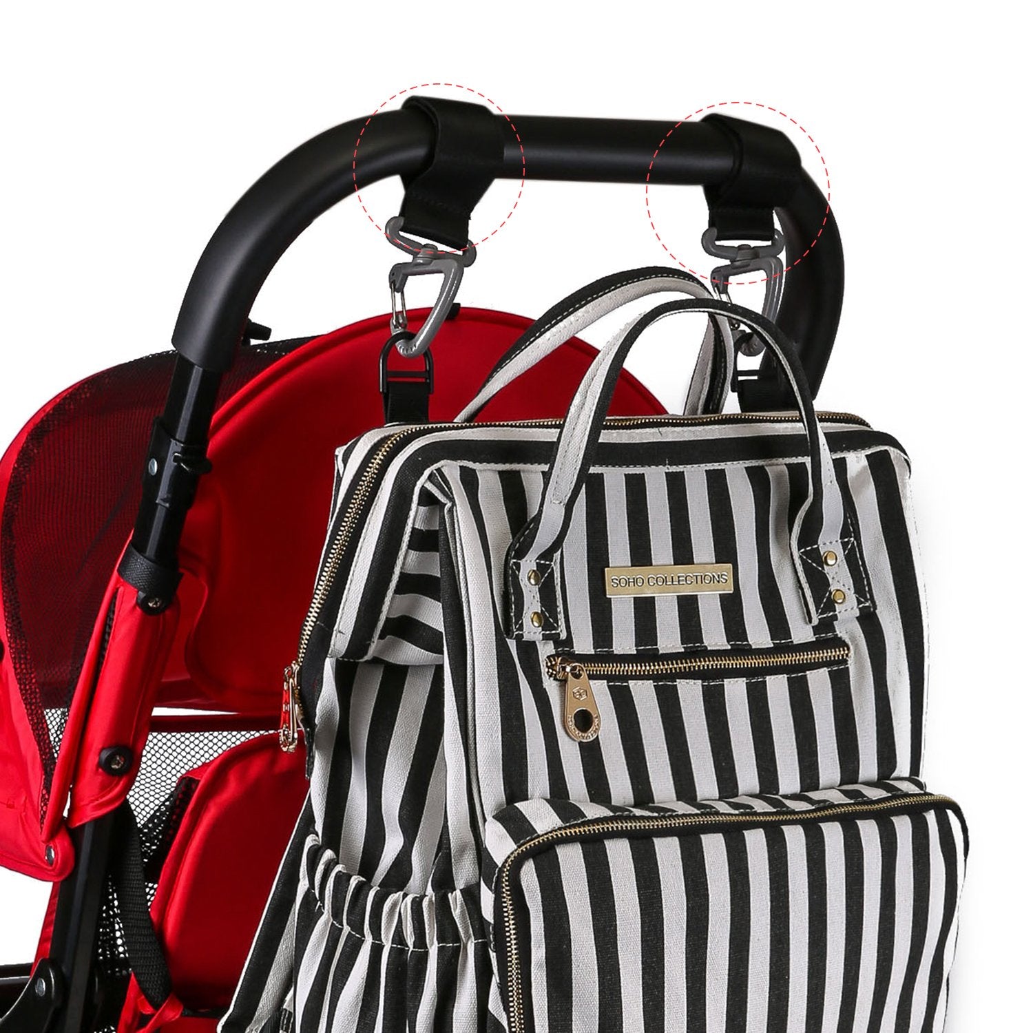 SoHo Collections Backpack Diaper Bag, Black & White Stripe