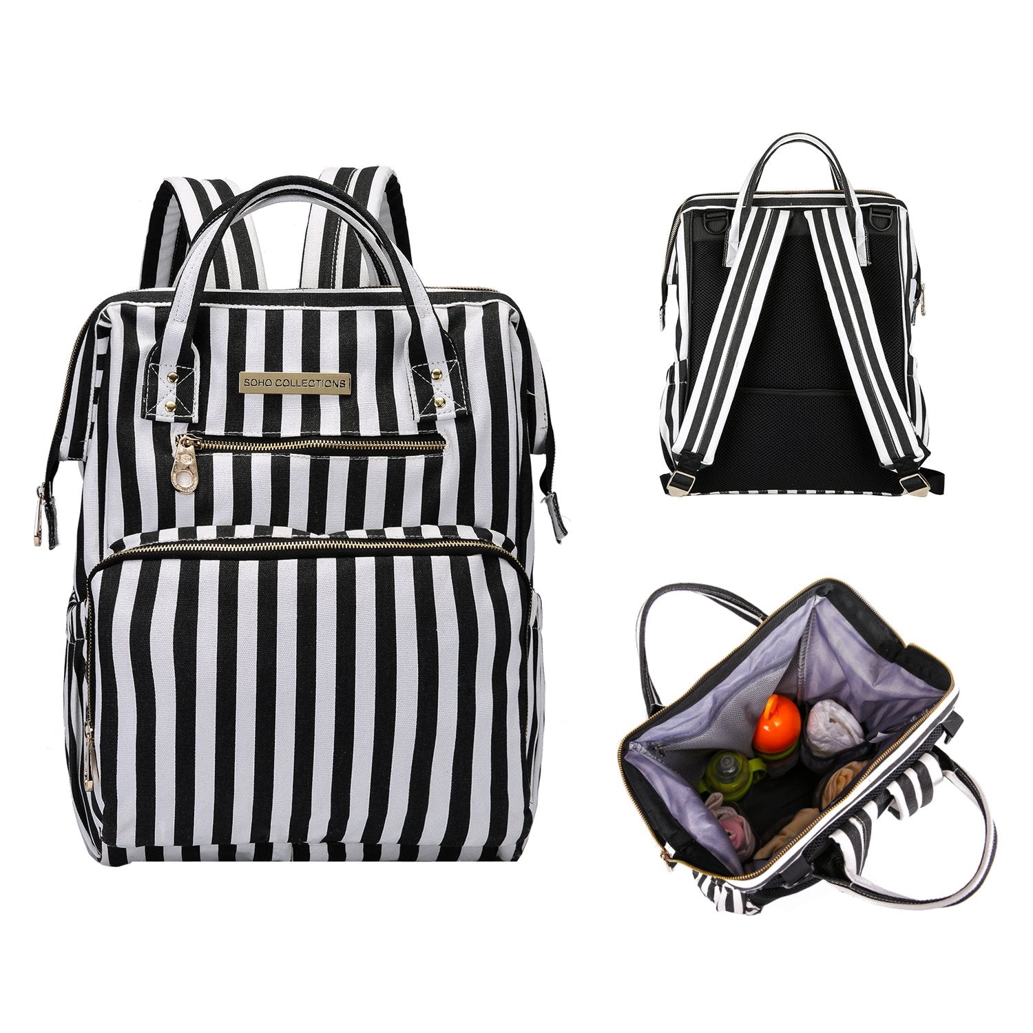 SoHo Collections Backpack Diaper Bag, Black & White Stripe