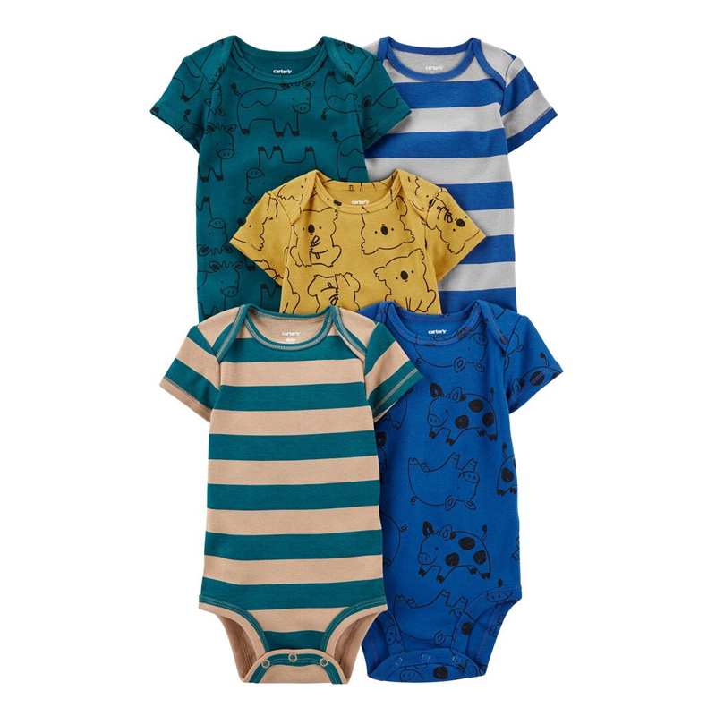 Carter's Boys 5-pk Bodysuit set, Animals / Stripes