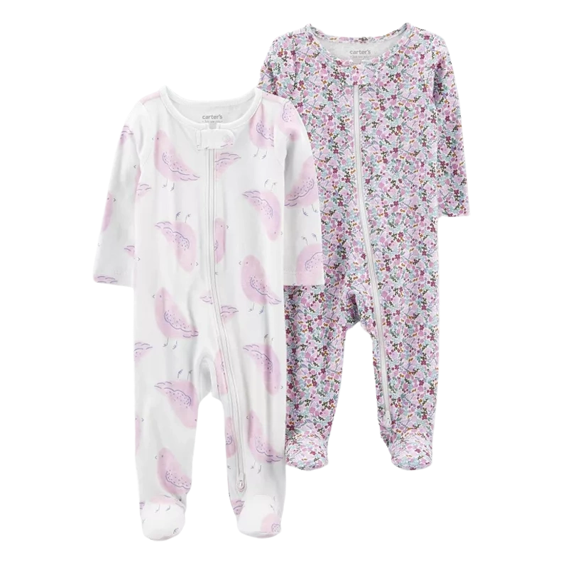 Carter's Girls 2-pk Sleep & Play set, Birdies /  Purple Floral (3M only)