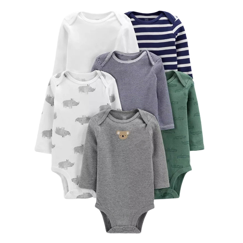 Carter's Boys 6-pk Long-Sleeve Bodysuit set, Animals/ Stripes