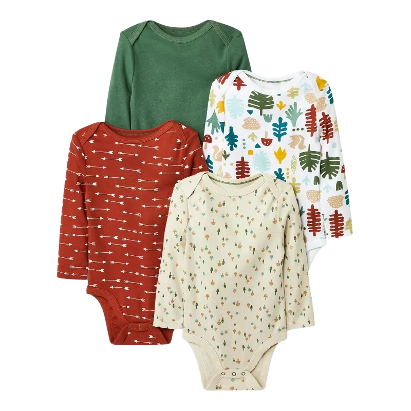 Cloud Island Unisex Long-Sleeve 4-pk Bodysuit set, Wild / Forest