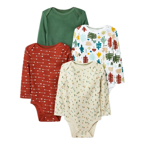 Cloud Island Unisex Long-Sleeve 4-pk Bodysuit set, Wild / Forest