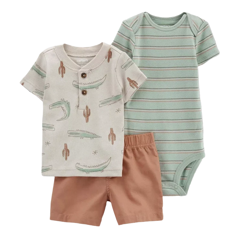 Carter's Boys 3-pc Henley Top, Bodysuit & Shorts set, Desert Vibe