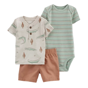 Carter's Boys 3-pc Henley Top, Bodysuit & Shorts set, Desert Vibe