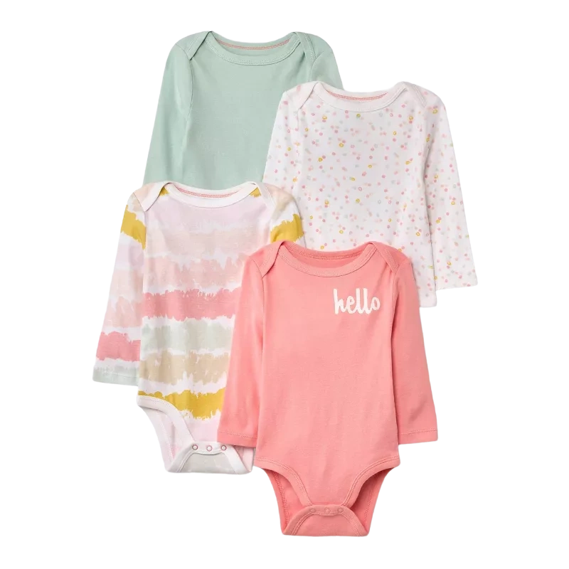 Cloud Island Girls Long-Sleeve 4-pk Bodysuit set, Hello / Tie Dye