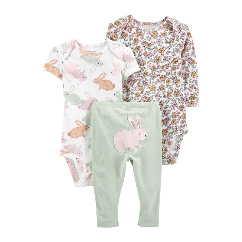 Carter's Girls 3-pc Bodysuit & Pant Set, Floral/ Bunny