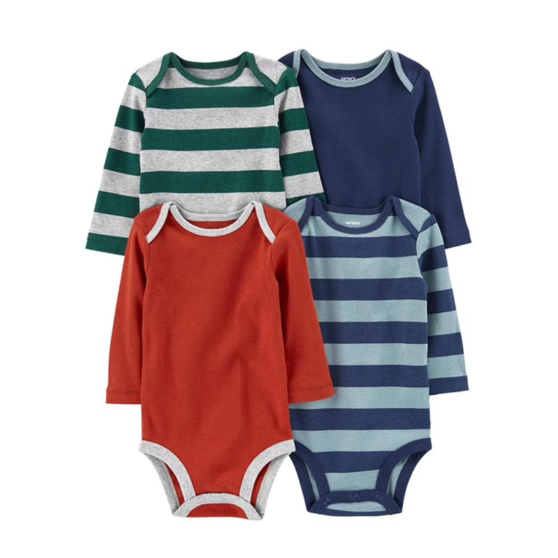 Carter's Boys 4-pk Long-Sleeve Bodysuit set, Solid/ Stripes