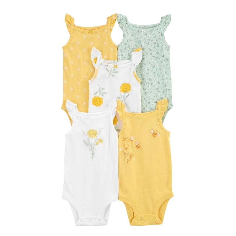 Carter's Girls 5-pk Flutter Sleeve Bodysuit set, Bees / Yellow Floral
