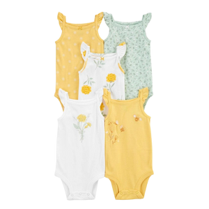 Carter's Girls 5-pk Flutter Sleeve Bodysuit set, Bees / Yellow Floral