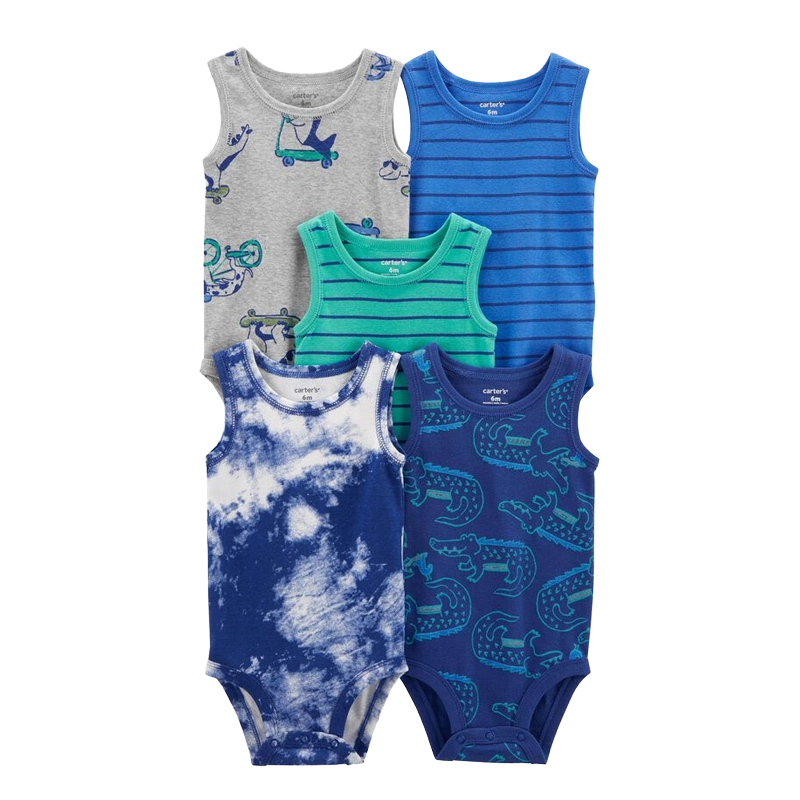 Carter's Boys 5-pk Sleeveless Bodysuit set, Gator / Tie Dye (3M only)