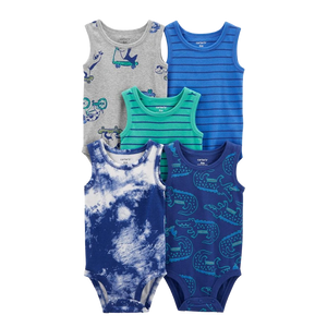 Carter's Boys 5-pk Sleeveless Bodysuit set, Gator / Tie Dye (3M only)