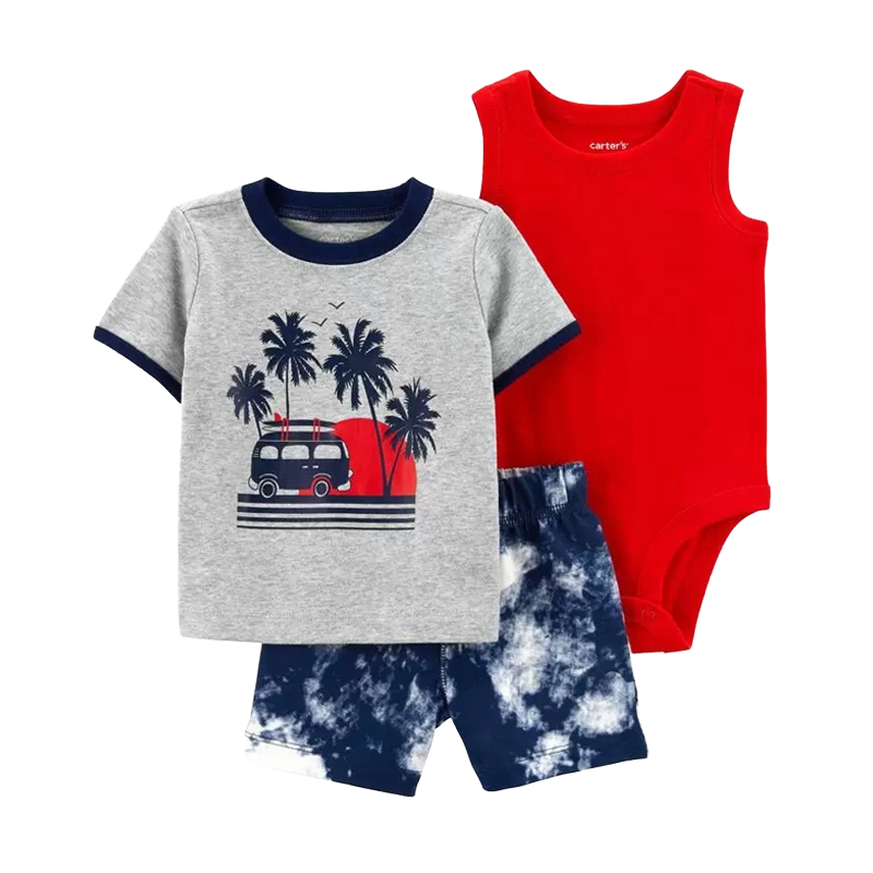 Carter's Boys 3-pc Sleeveless Bodysuit, Tee & Shorts set, Beach Van