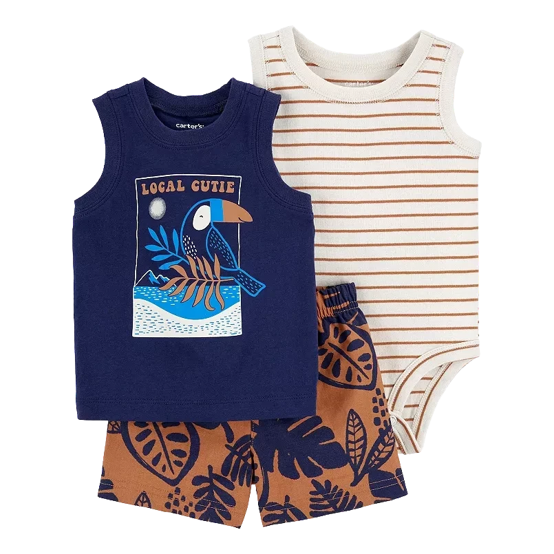 Carter's Boys 3-pc Bodysuit & Shorts set, Toucan/ Local Cutie