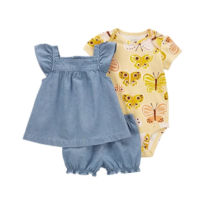 Carter's Girls 3-pc Bodysuit, Swing Top & Short Pant Set, Yellow / Chambray