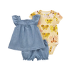 Carter's Girls 3-pc Bodysuit, Swing Top & Short Pant Set, Yellow / Chambray