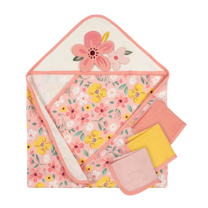 Gerber Girls 4-pc Terry Hooded Towel and Washcloth Set, Floral
