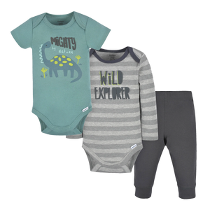 Gerber Boys 3-pc Bodysuit & Long Pant set, Dino / Explorer