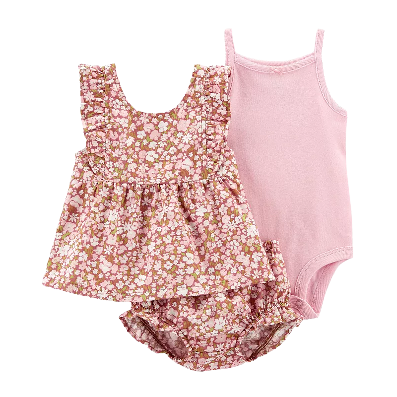 Carter's Girls 3-pc Sleeveless Bodysuit, Swing Top & Short Pant Set, Pink / Ditsy Floral