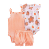 Carter's Girls 3-pc Sleeveless Bodysuit, Flutter Sleeve Romper and Short Pant set, Orange Gingham / Floral