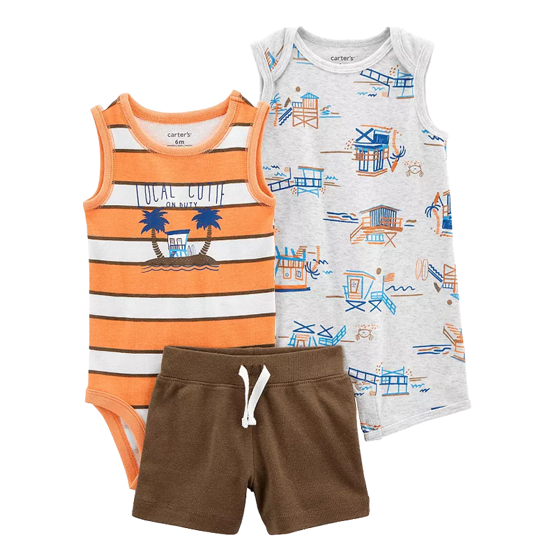 Carter's Boys 3-pc Sleeveless Bodysuit, Sleeveless Romper & Short Pant set, Local Cutie (3M only)