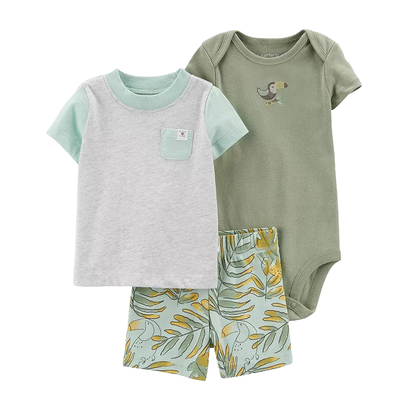 Carter's Boys 3-pc Tee, Bodysuit & Short Pant set, Jungle/ Toucan