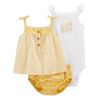 Carter's Girls 3-pc Sleeveless Swing Top, Flutter Sleeve Bodysuit & Bubble Pant set, Yellow / Garden