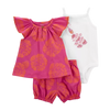 Carter's Girls 3-pc Flutter Sleeve Swing Top, Sleeveless Bodysuit & Short Pant set, Peacock / Floral (3M only)