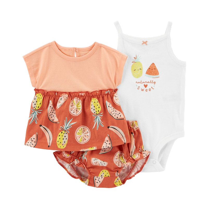 Carter's Girls 3-pc Swing Top, Sleeveless Bodysuit & Bubble Pant set, Fruity (12M only)