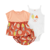 Carter's Girls 3-pc Swing Top, Sleeveless Bodysuit & Bubble Pant set, Fruity (12M only)