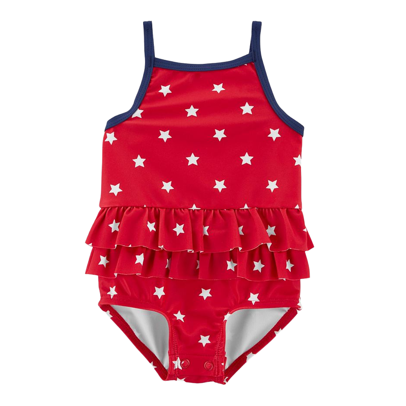 Carter's Girls Ruffle 1-Piece Swimsuit, Red / Stars