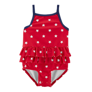 Carter's Girls Ruffle 1-Piece Swimsuit, Red / Stars