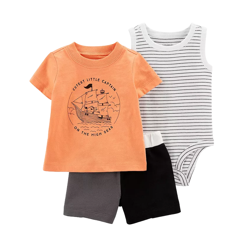 Carter's Boys 3-pc Tee, Sleeveless Bodysuit & Short Pant set, Little Captain