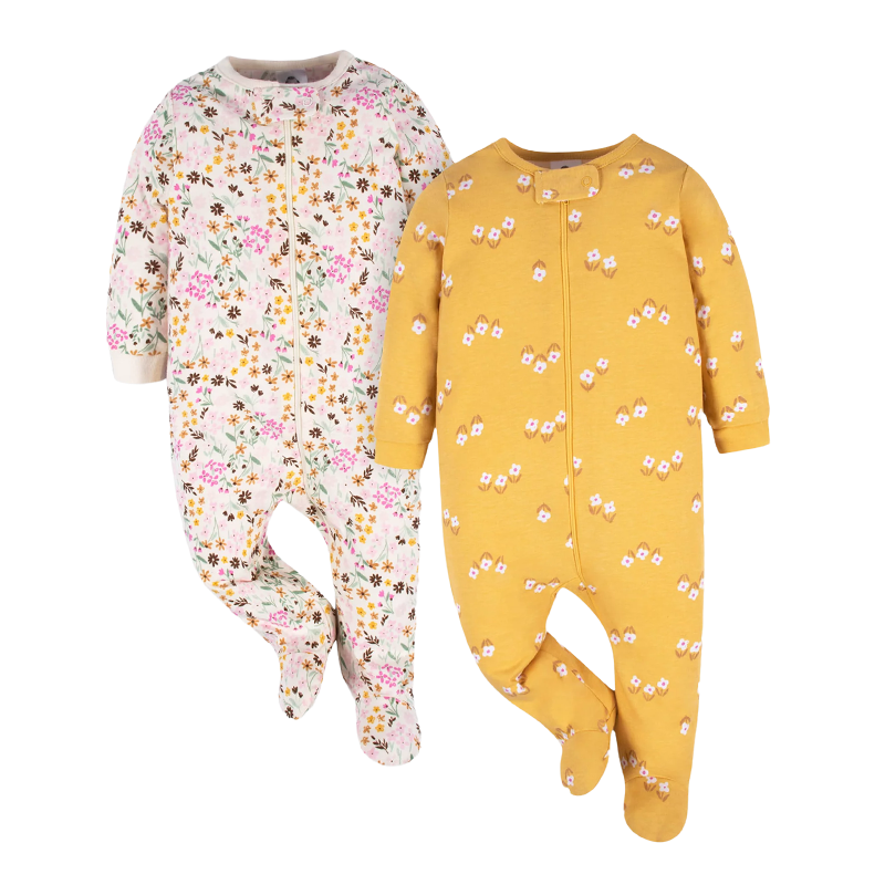 Gerber Girls 2-pk Sleep & Play set, Mustard Yellow / Floral