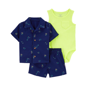 Carter's Boys 3-pc Bodysuit, Button Up Shirt & Shorts set, Ocean