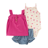 Carter's Girls 3-pc Flutter Sleeve Top, Sleeveless Bodysuit & Short pant, Fuchsia / Sunshine