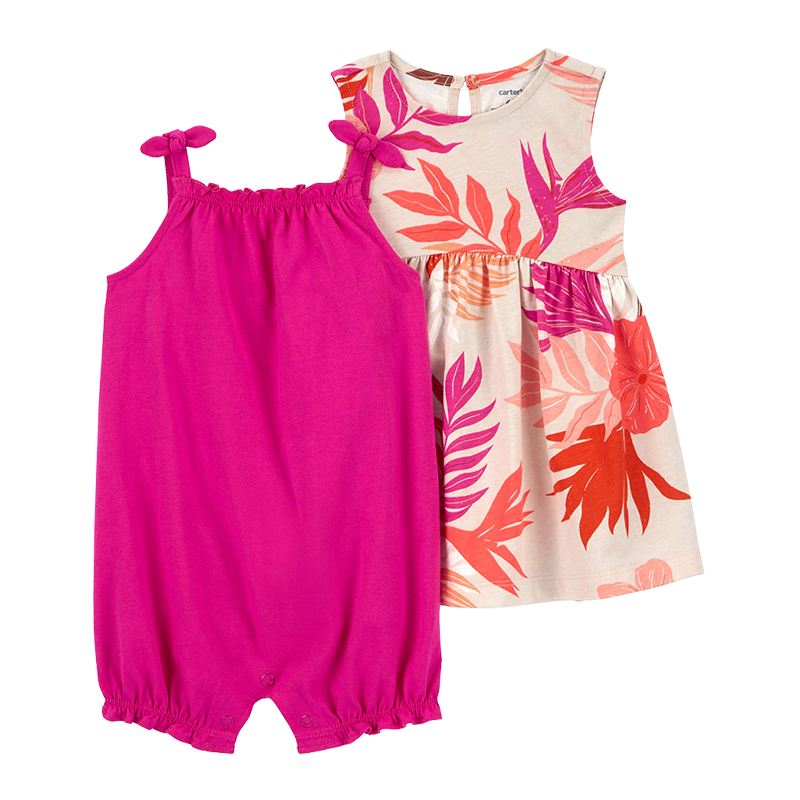 Carter's Girls 2-pc Romper and Dress set, Fuchsia / Tropical