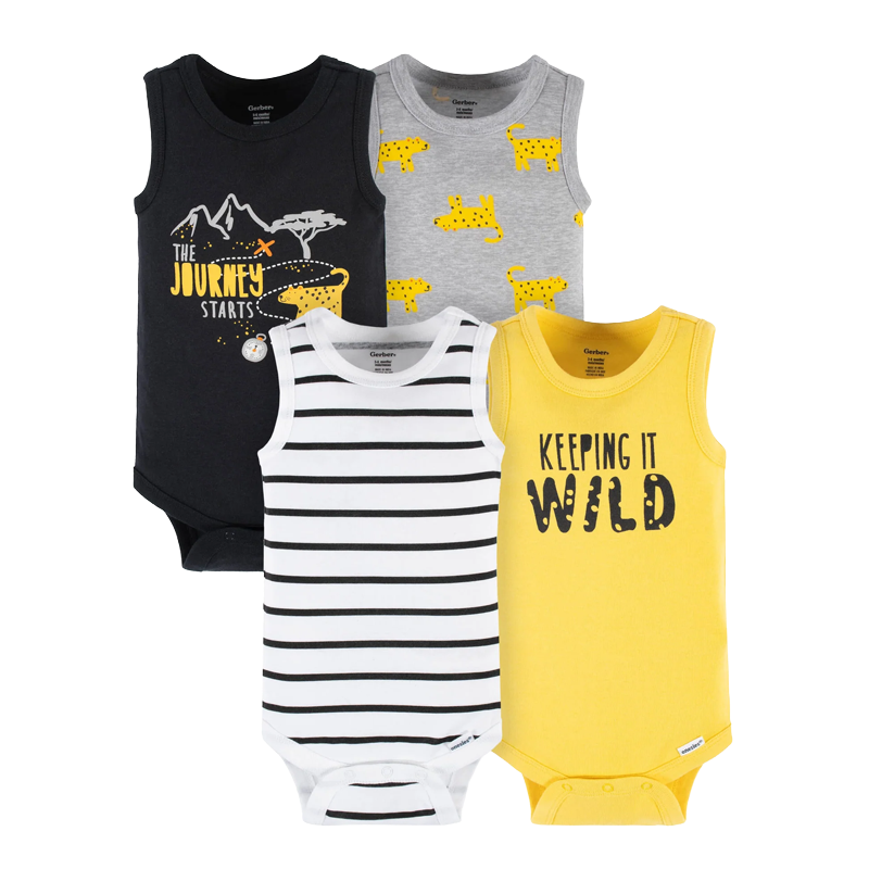 Gerber Boys 4-pk Sleeveless Bodysuit set, Wild at Heart