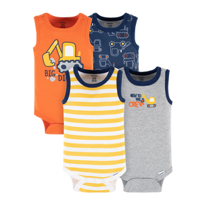 Gerber Boys 4-pk Sleeveless Onesies set, Big Digger Tank