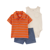 Carter's Boys 3-pc Polo Tee, Sleeveless Bodysuit & Shorts set, Orange / Stripes