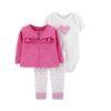 Carter's Girls 3-pc Dressy Cardigan, Bodysuit & Pant set, Pink/ Geo Pattern (18M only)