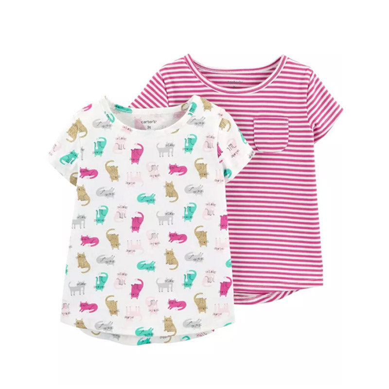 Carter's Girls 2-pk T-shirt set, Cats/Stripes