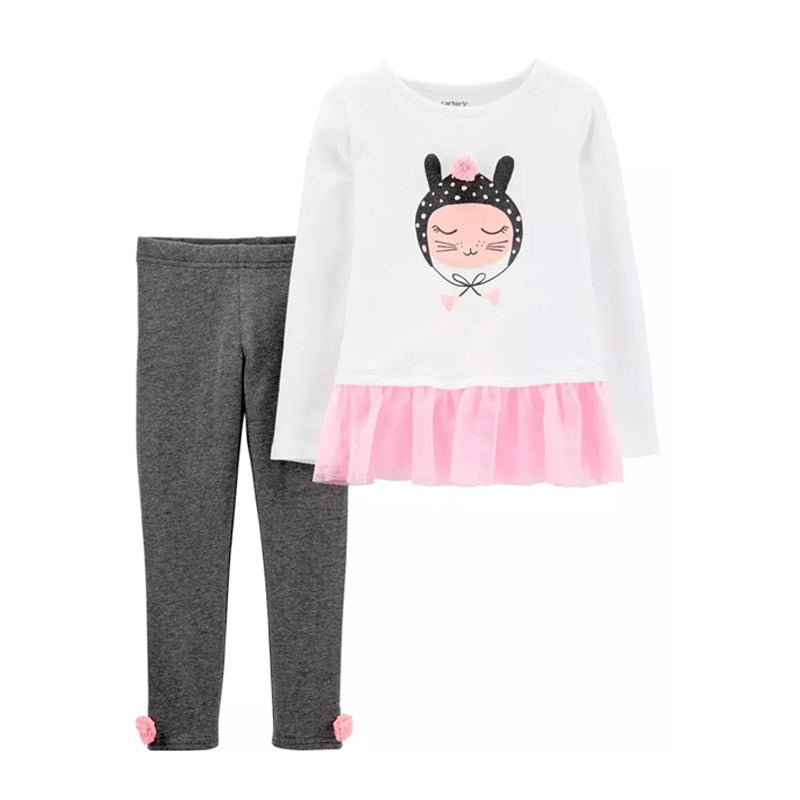 Carter's Girls 2-pc Peplum Top & Leggings set, Cat