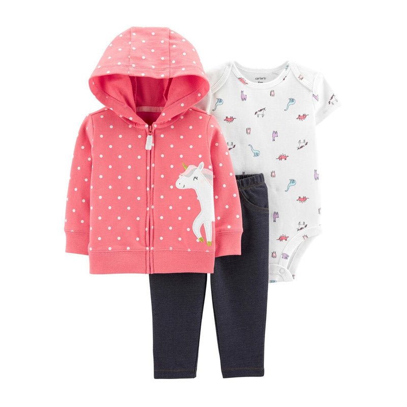 Carter's Girls 3-pc Hoodie, Bodysuit & Jeans set, Unicorn