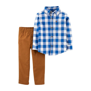 Carter's Boys 2-pc Long Sleeve Shirt & Pant set, Blue Plaid