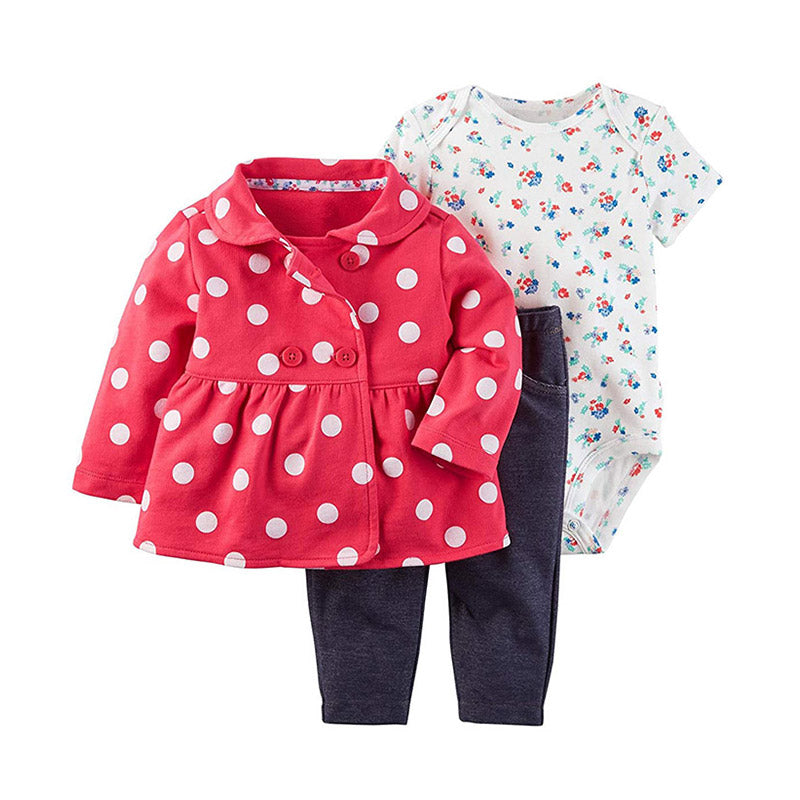 Carter's Girls 3-pc Dressy Cardigan, Bodysuit & Jeans set, Polka Dot/ Floral