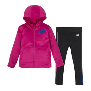 New Balance Girls 2-pc Fleece Hooded Jacket and Tight Set, Pink/ Black