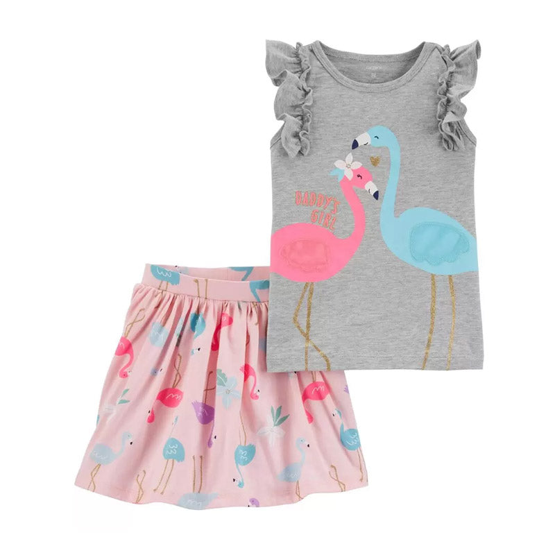 Carter's Girls 2-pc Flutter Tee & Skort Set, Flamingo (9M only)